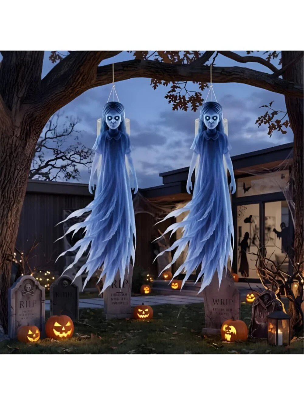 2pcs Halloween Party Decorations Outdoor Ghost Girl Windsock